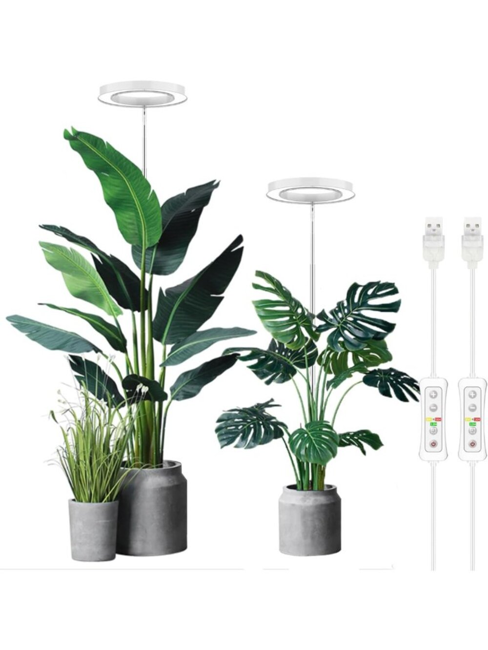 Full Spectrum LED Grow Light for Indoor Plants, Height Adjustable, Timer, 2 Pack